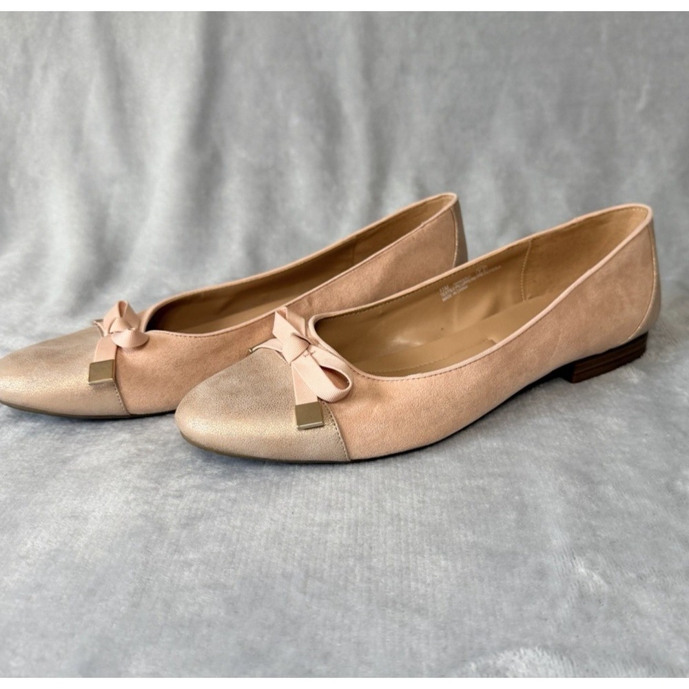 Aerosoles A2 SZ‎ 11 Handout Ballet Flat Pink Bow Suede Metallic Feminine Girly